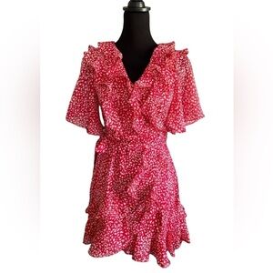 Angel Biba red and white ruffle flounce dress, size small, Sexy Feminine Flirty
